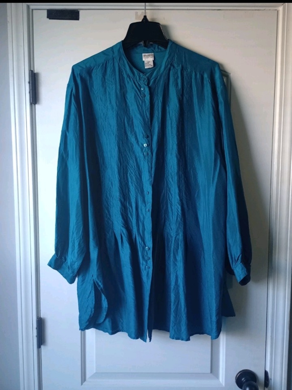 Sostanza Women's Vintage 100% Silk Turquoise Teal Blouse Button Up Size 20w Chic